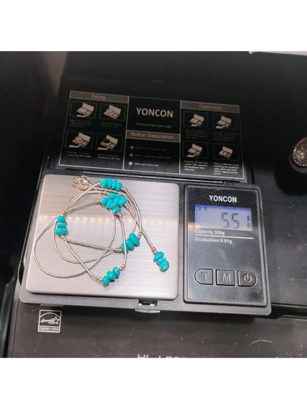 Liquid Sterling Silver & Kingman Turquoise Bead Lariat Necklace - Picture 7 of 7